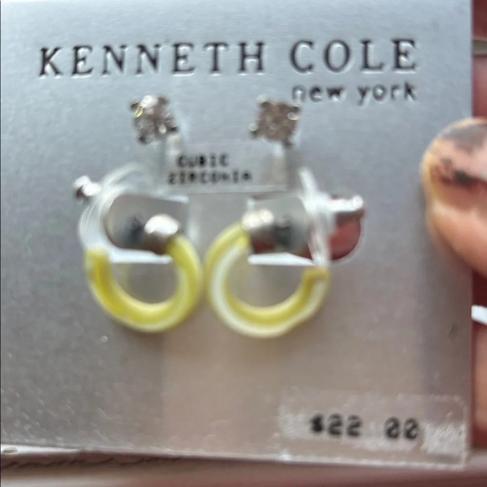 2prs Kenneth Cole Silver Cubic Zirconia Studs & Yellow Hoop Huggies gift box NWT